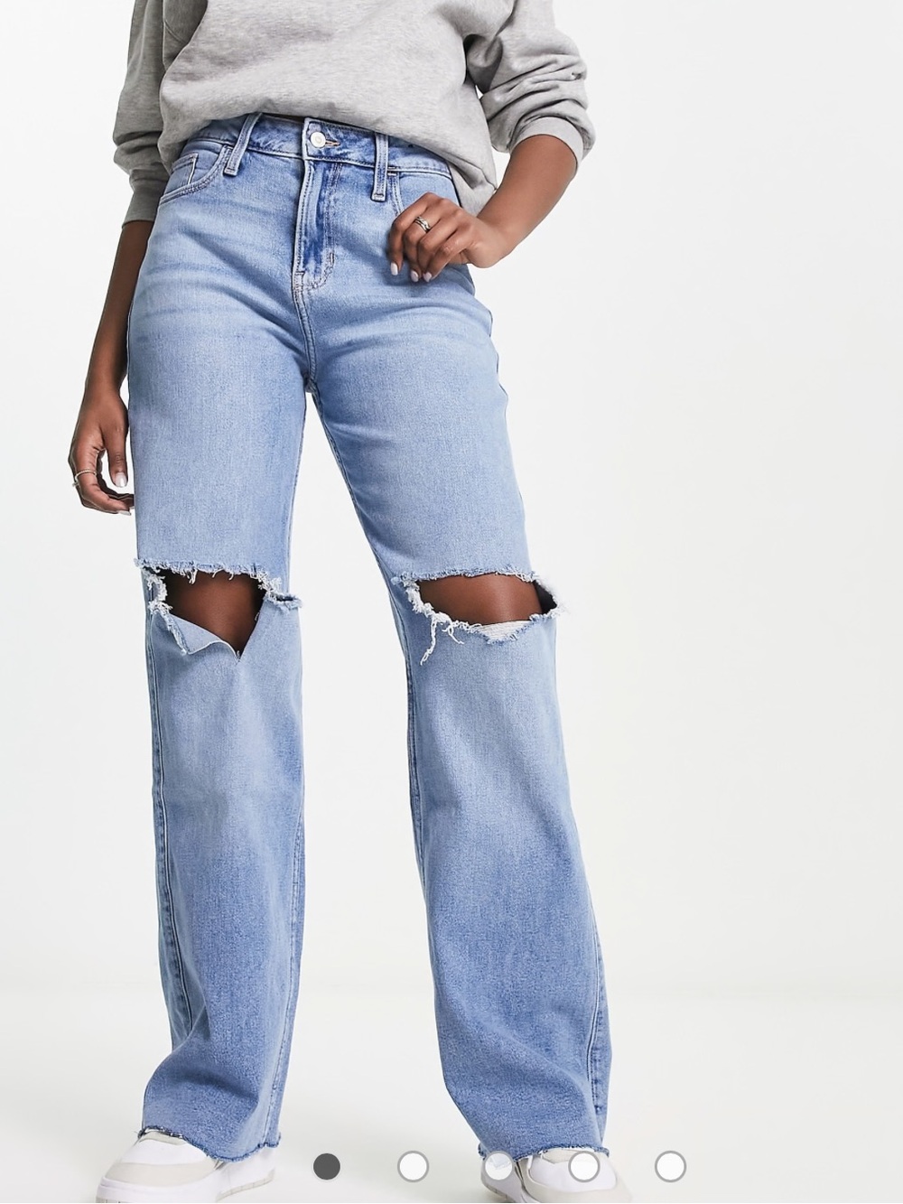Hollister Light Blue High-Rise Ripped Wide-Leg Jeans size 5R